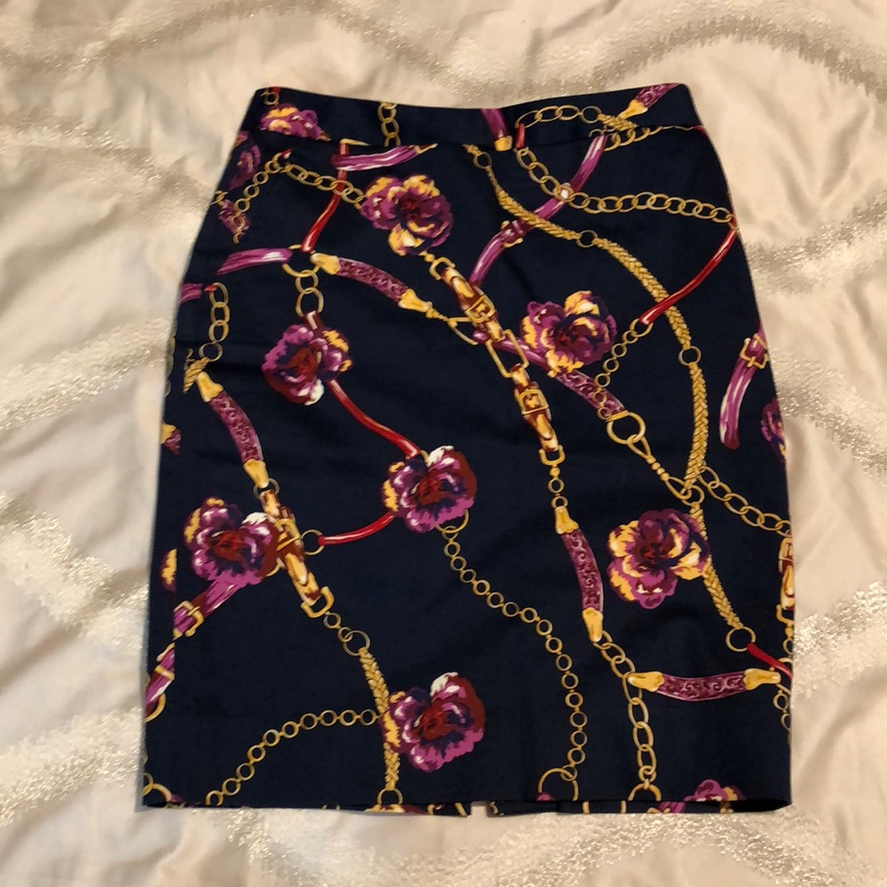 Charter club navy skirt with chain& flower design